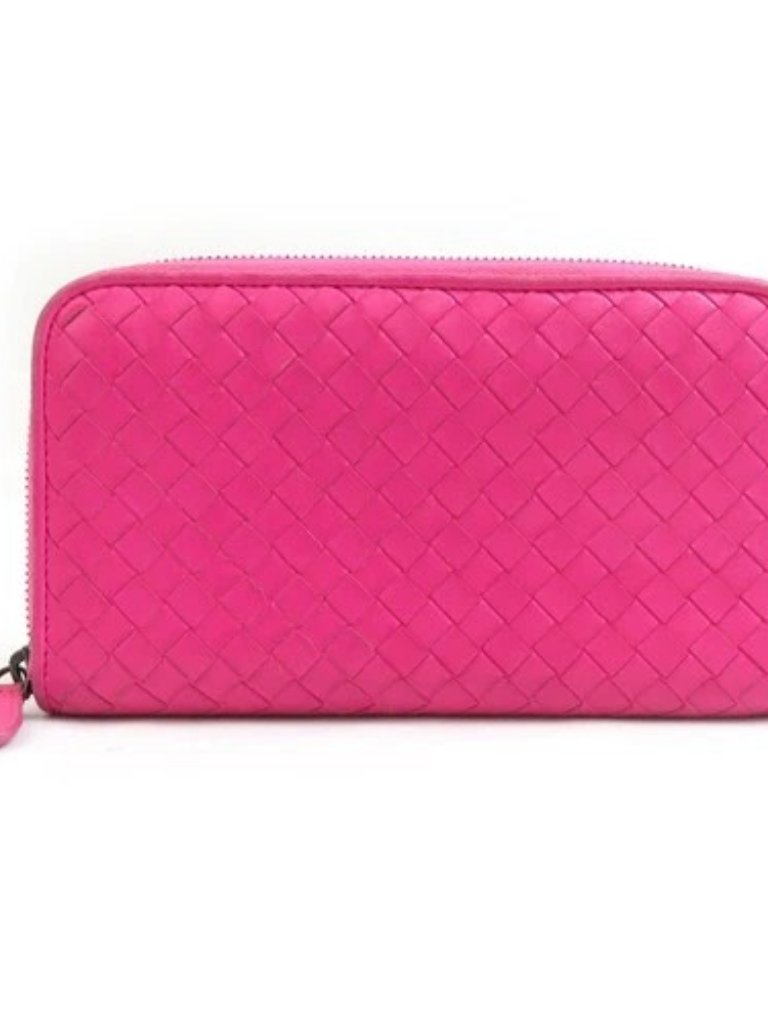 Auth Bottegaveneta Intrecciato Zip Around Long Wallet Pink Leather - 56341a
